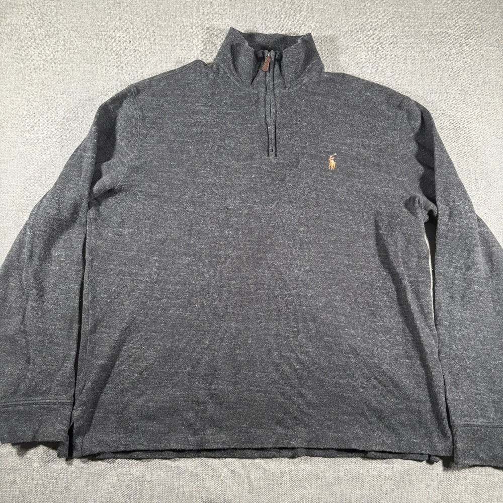 Polo Ralph Lauren Quarter Zip Pullover Mens Medium Gray Estate Rib Mock‎ Neck